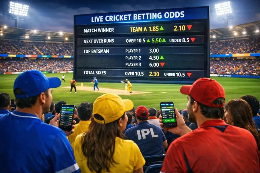 Live cricket betting odds updating during an IPL match